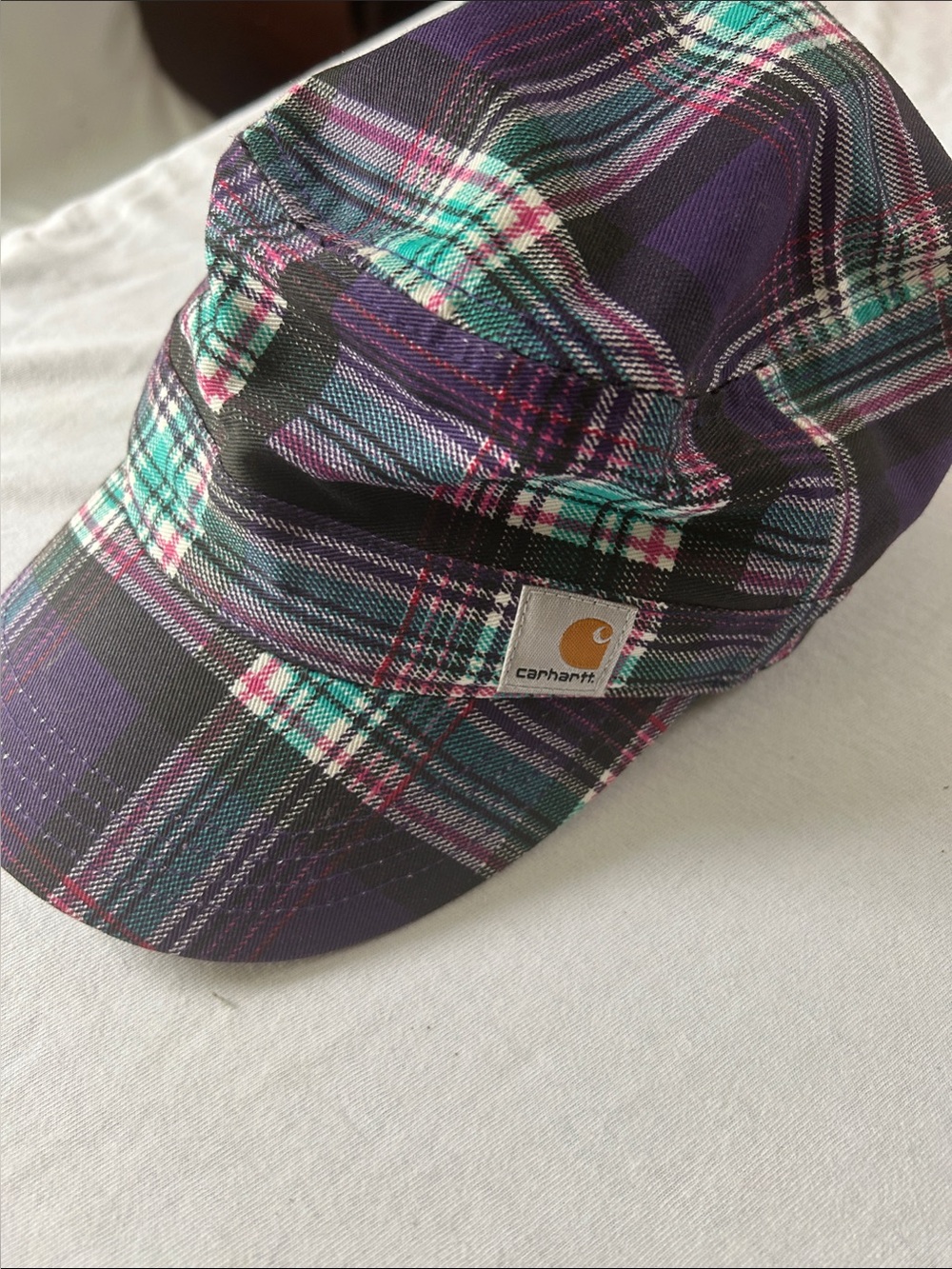 Carhartt Purple Plaid Five-Panel Cap with Teal & Pink Accents